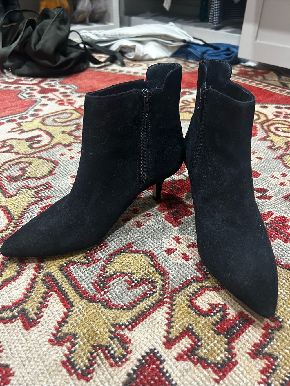 Women's Black Suede Pointed-Toe Ankle Booties